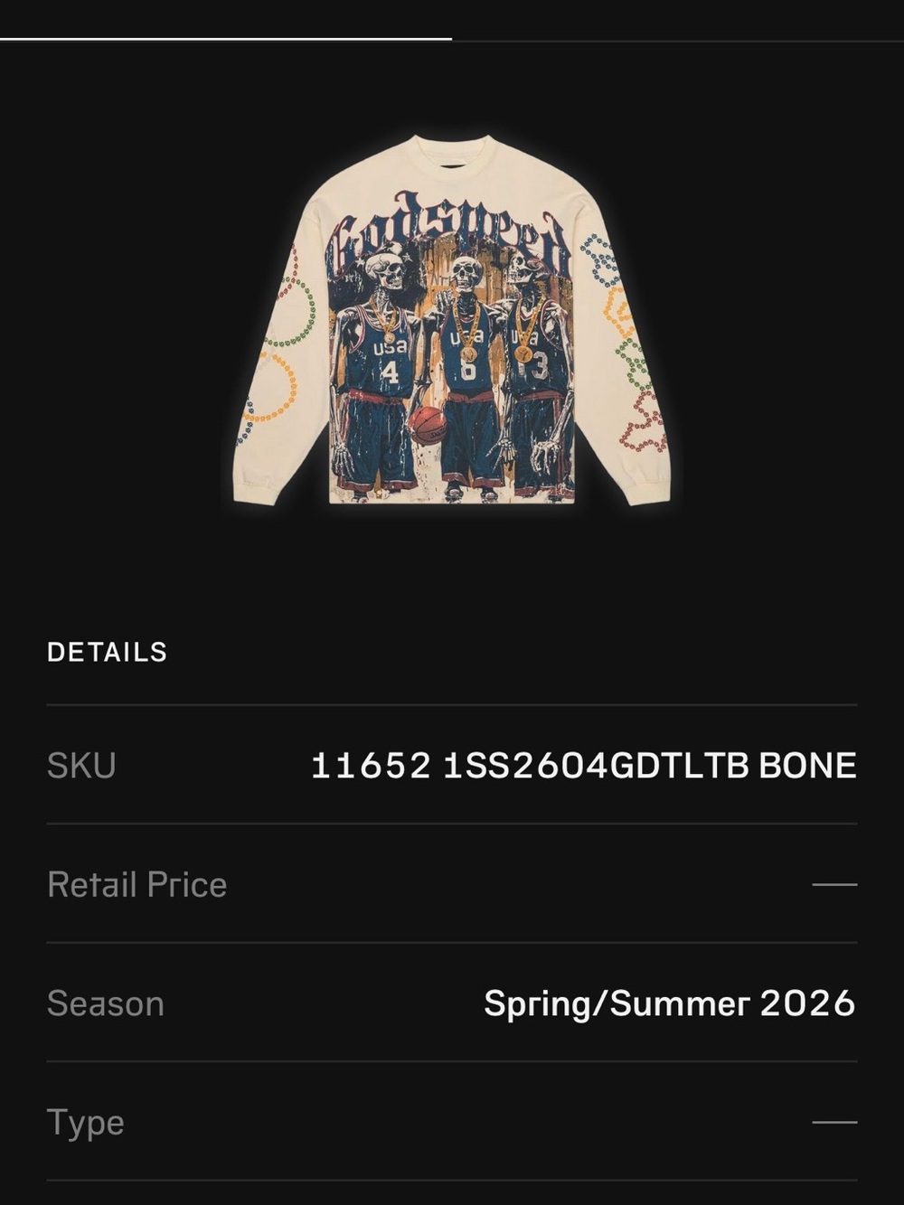 Godspeed Dream Team Bone Long Sleeve NWT🔥🔥